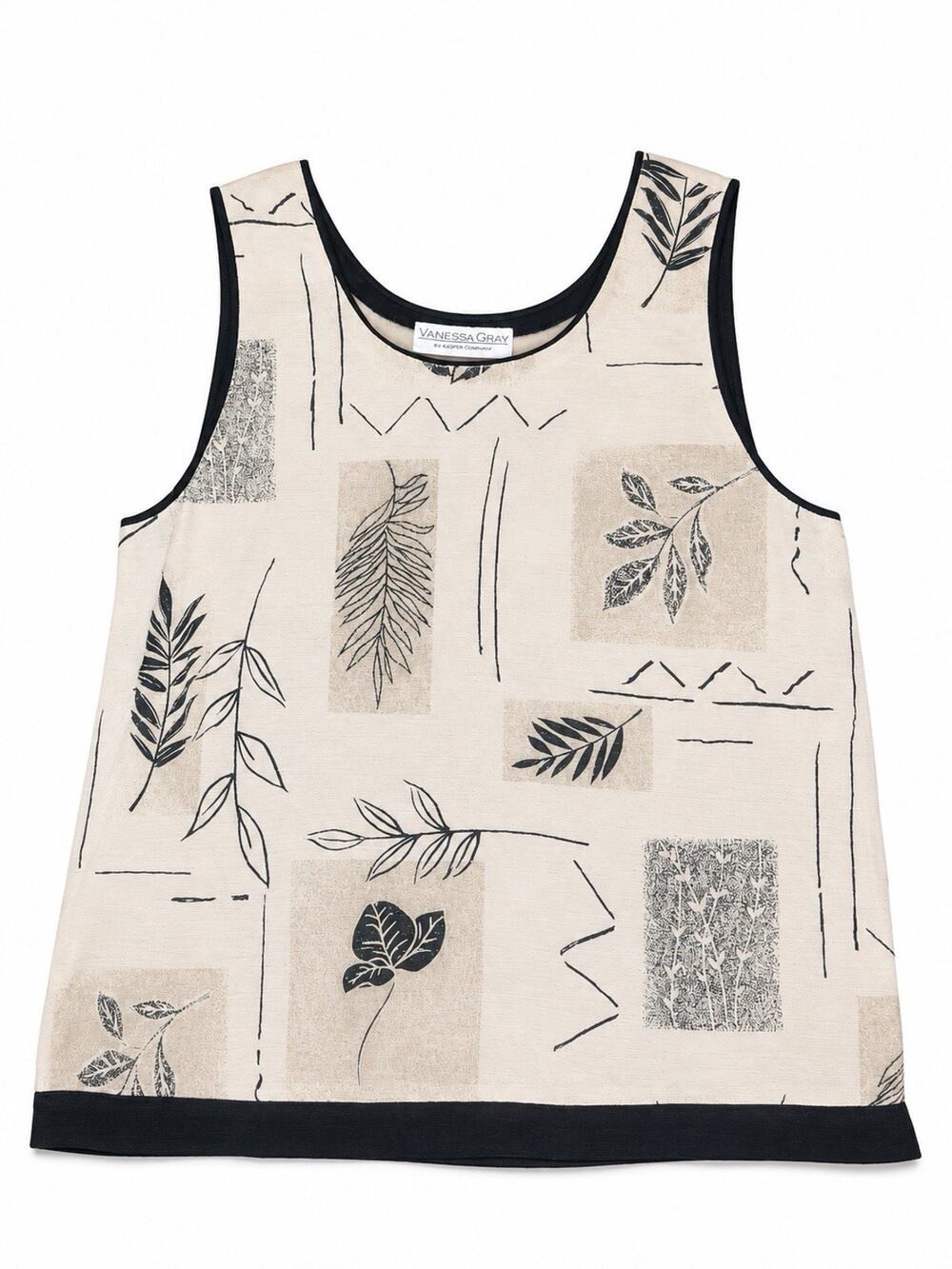 Vanessa Gray by Kasper Women’s Medium Beige Black Print Sleeveless Shell Top